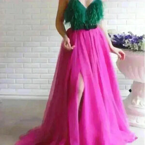 Teuta Matoshi Fuchsia Feather Gown Prom Pageant WBFF FMG